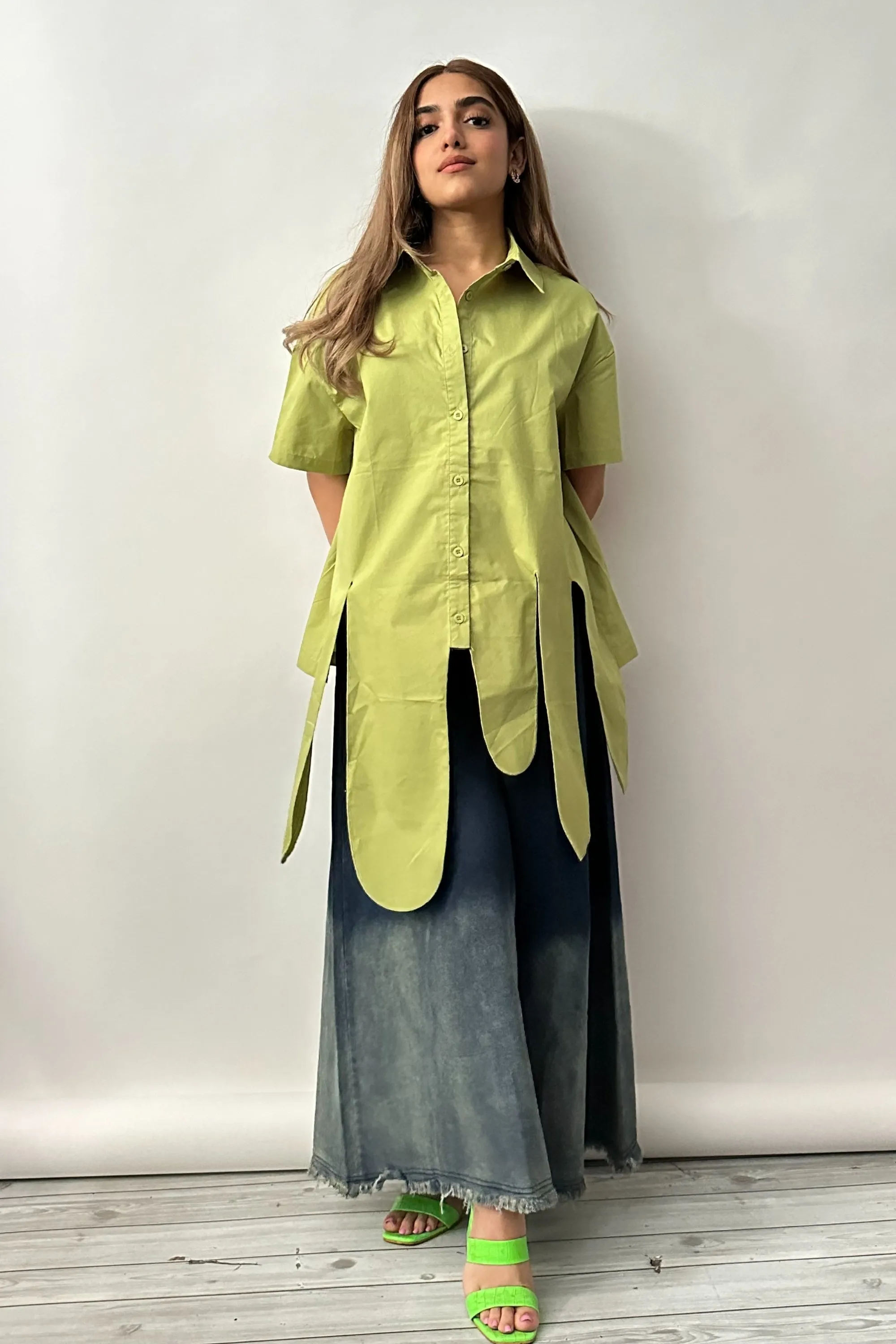 Serene Green Asymmetric Hem Shirt