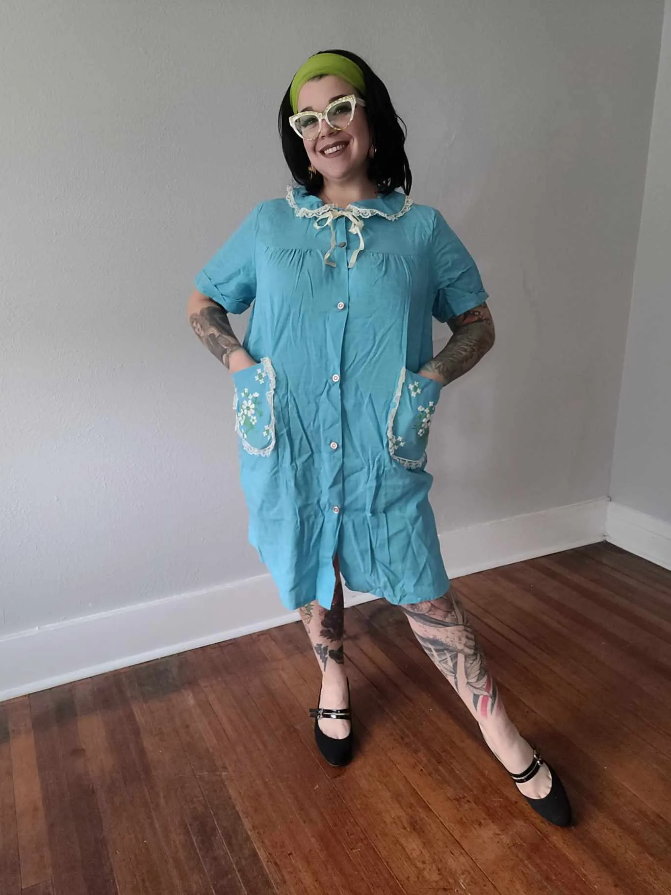 Size 2X Vintage 60s Teal House Coat