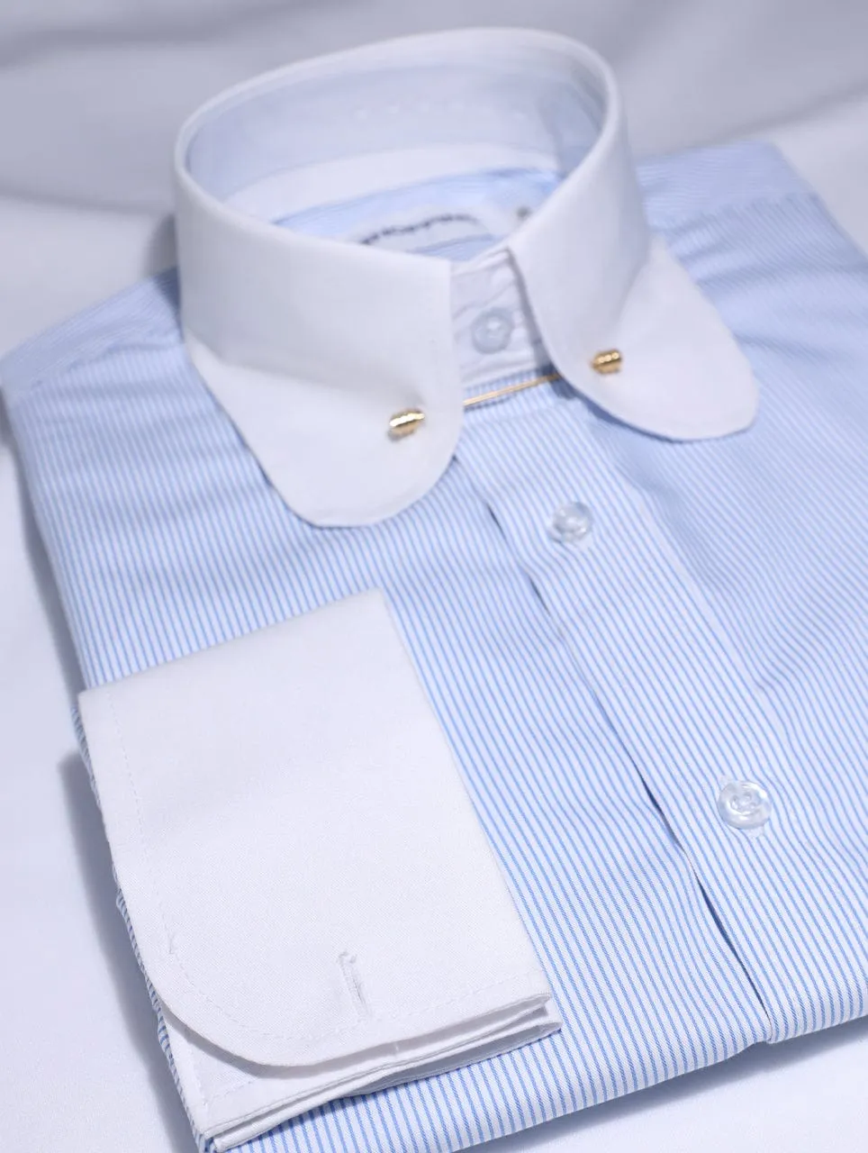 Sky Blue Stripe Penny Pin Collar Shirt