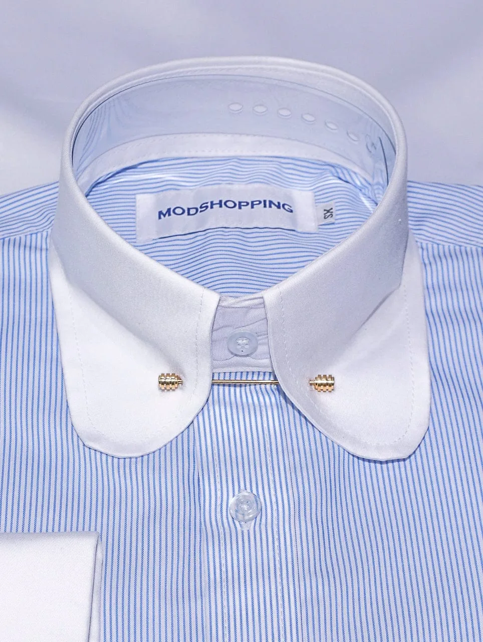 Sky Blue Stripe Penny Pin Collar Shirt