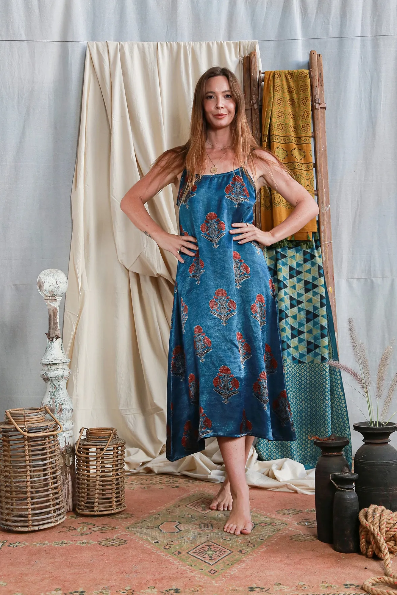 Slip Dress Ajrakh Silk Mashru Indigo