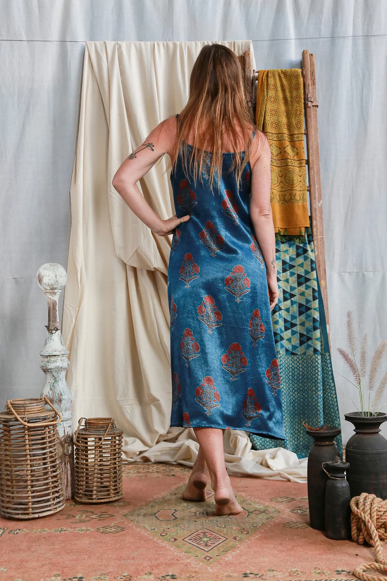 Slip Dress Ajrakh Silk Mashru Indigo