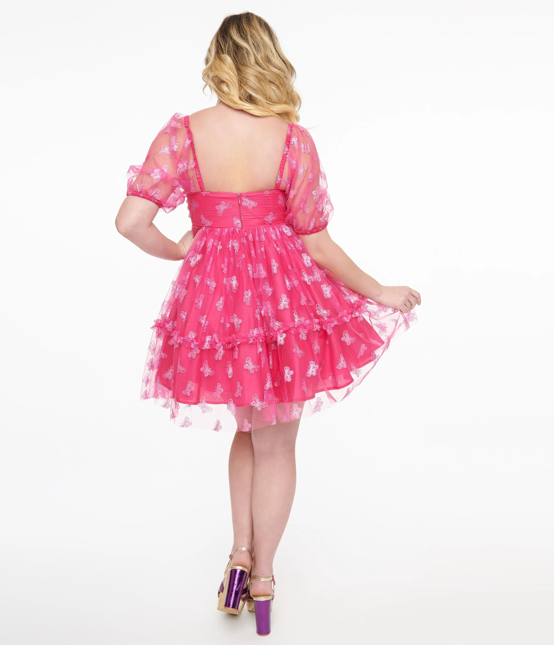 Smak Parlour 1960s Hot Pink Glitter Butterfly Babydoll Dress