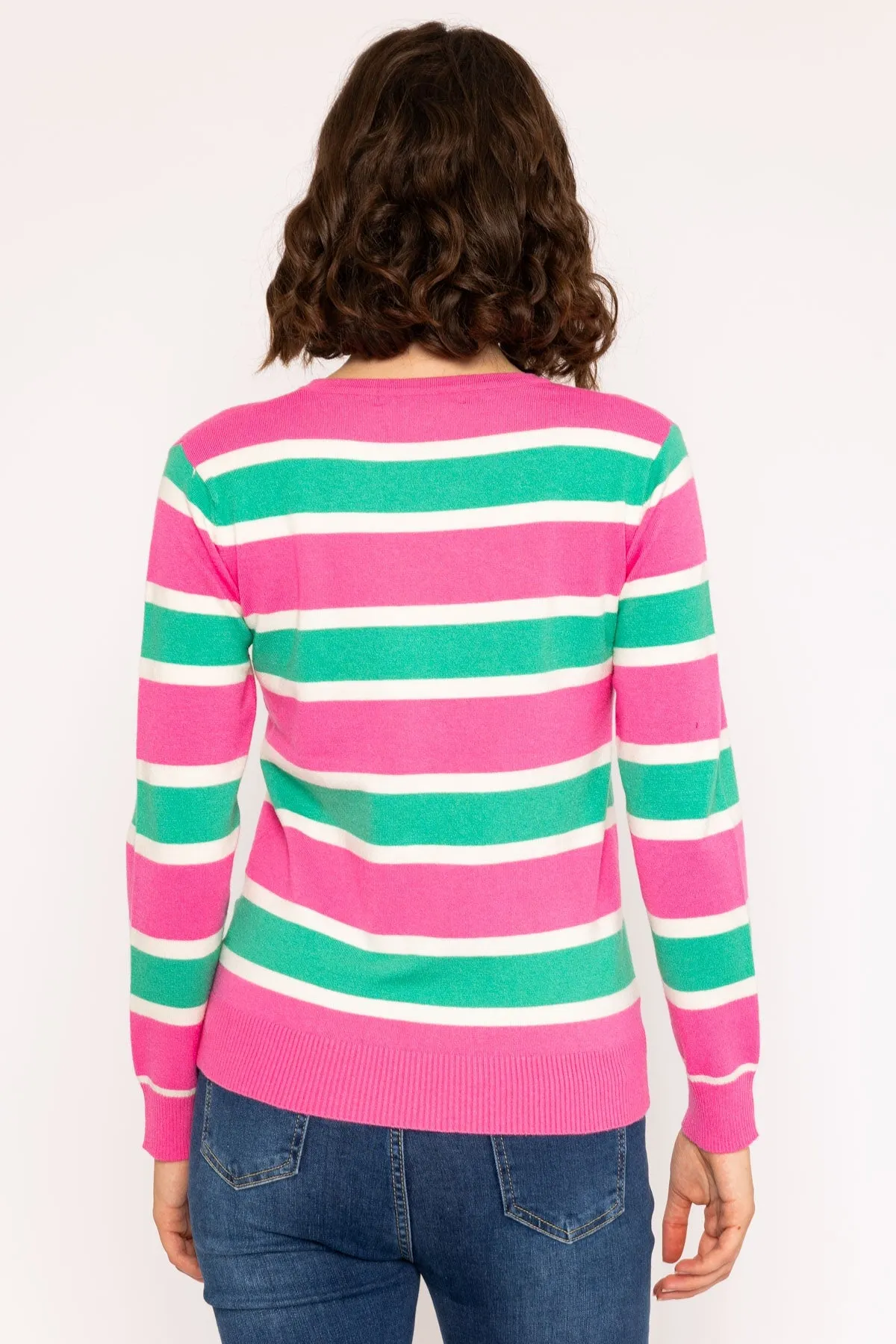 Soft Touch Stripe Knit Jumper in Pink & Green