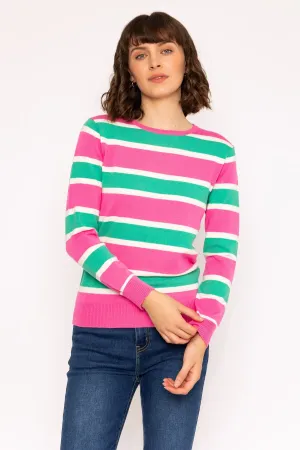 Soft Touch Stripe Knit Jumper in Pink & Green