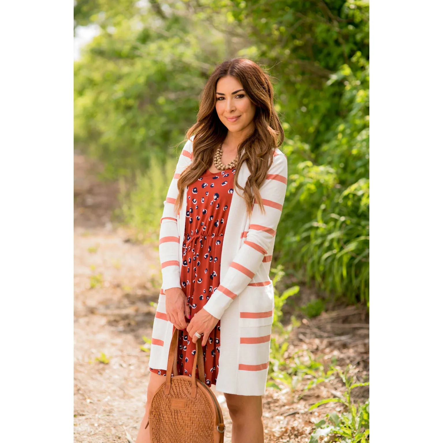 Striped Butter Soft Tunic Cardigan-White