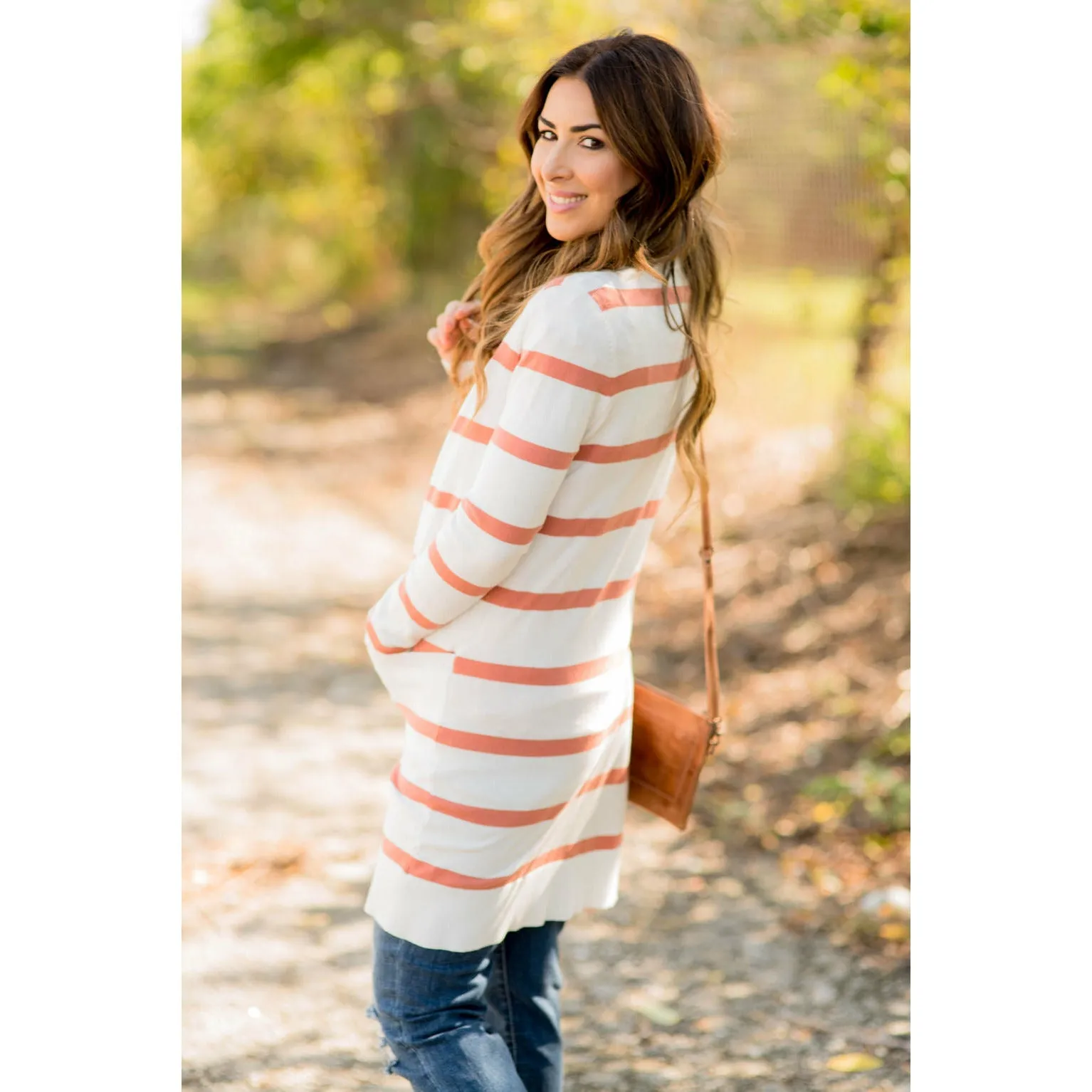 Striped Butter Soft Tunic Cardigan-White