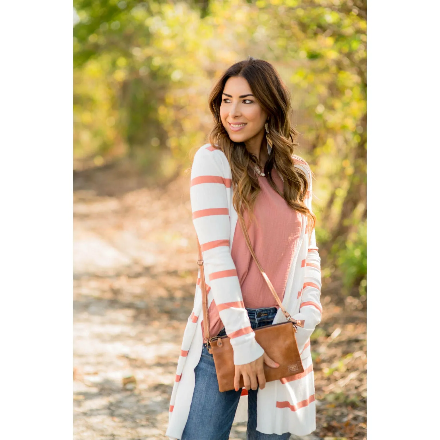 Striped Butter Soft Tunic Cardigan-White