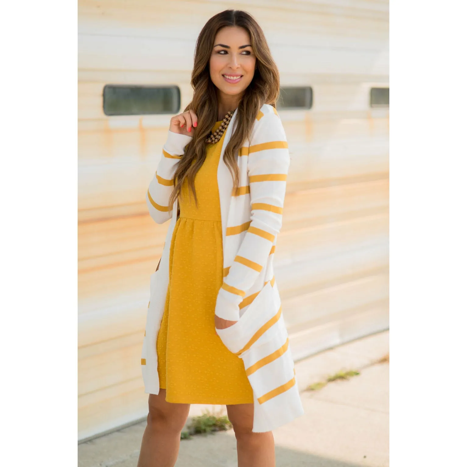 Striped Butter Soft Tunic Cardigan-White