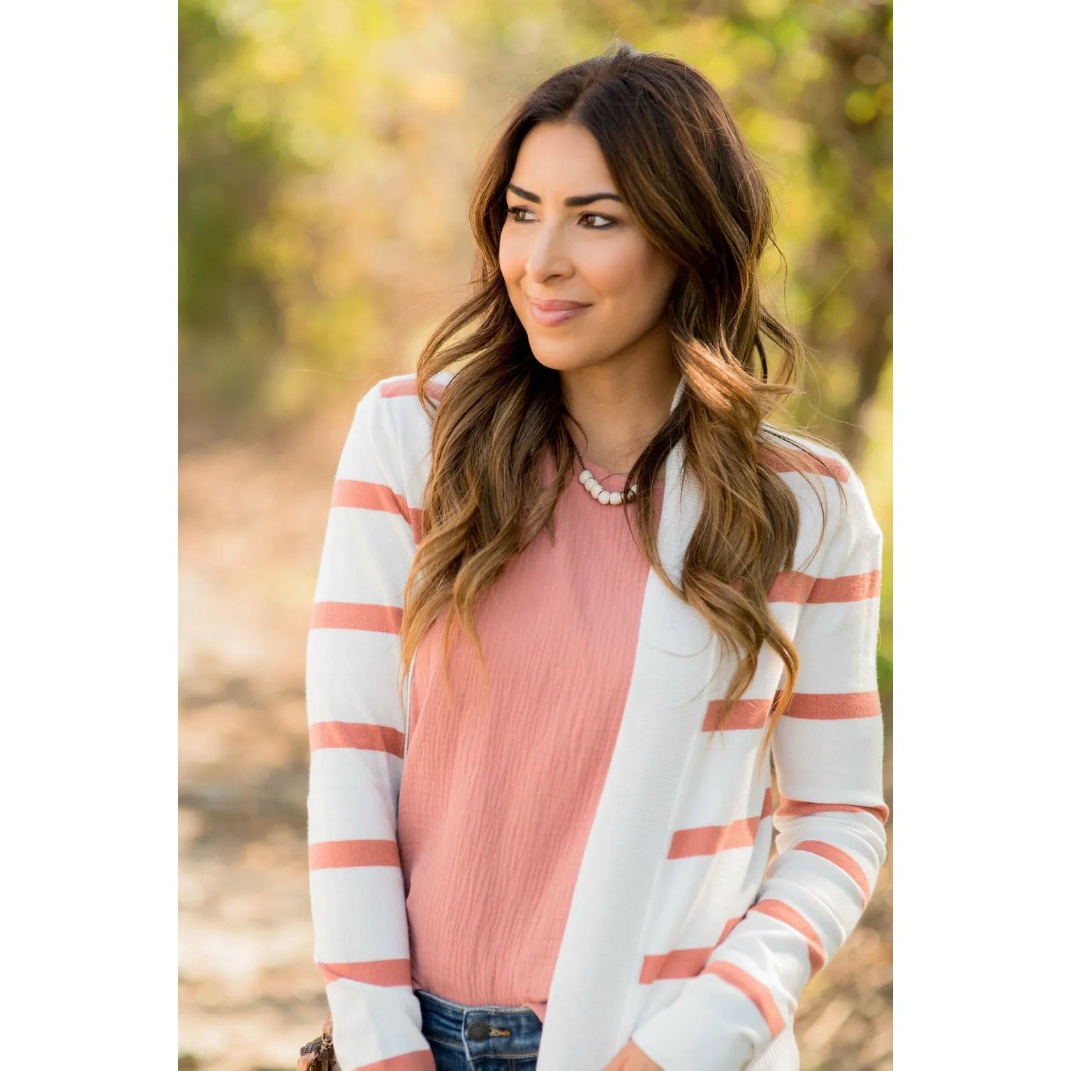 Striped Butter Soft Tunic Cardigan-White