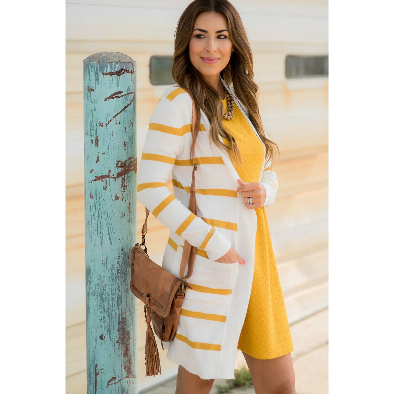 Striped Butter Soft Tunic Cardigan-White