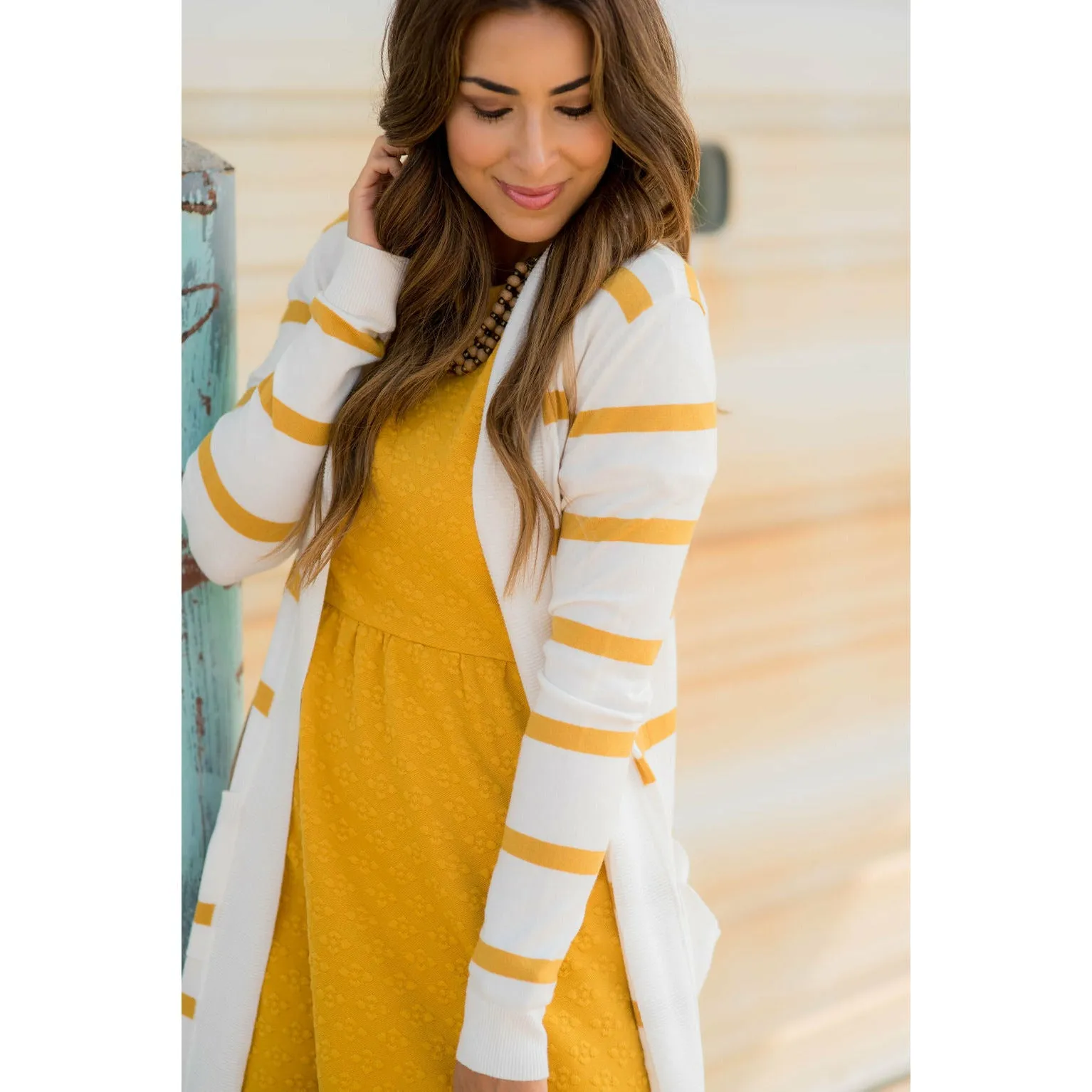 Striped Butter Soft Tunic Cardigan-White