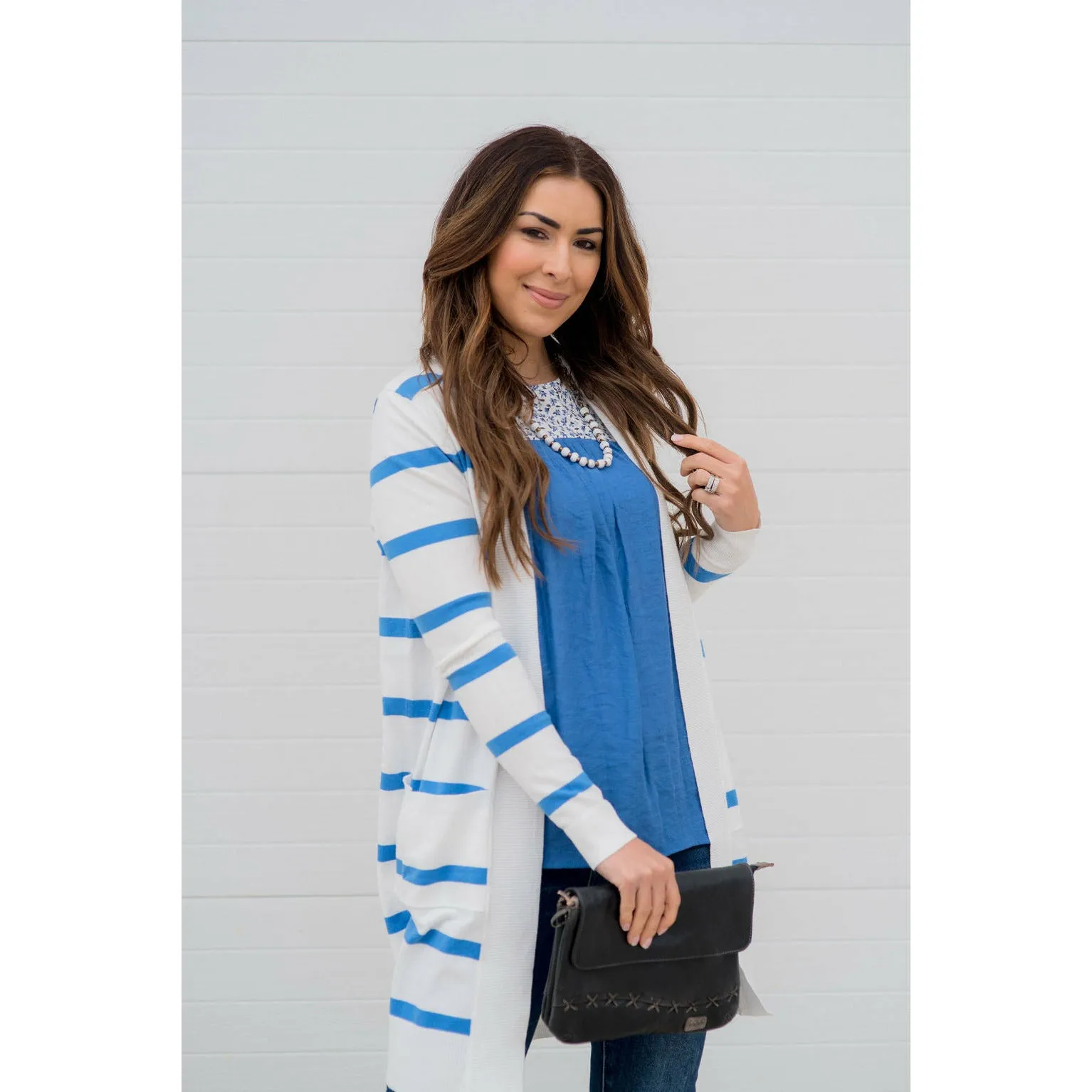 Striped Butter Soft Tunic Cardigan-White