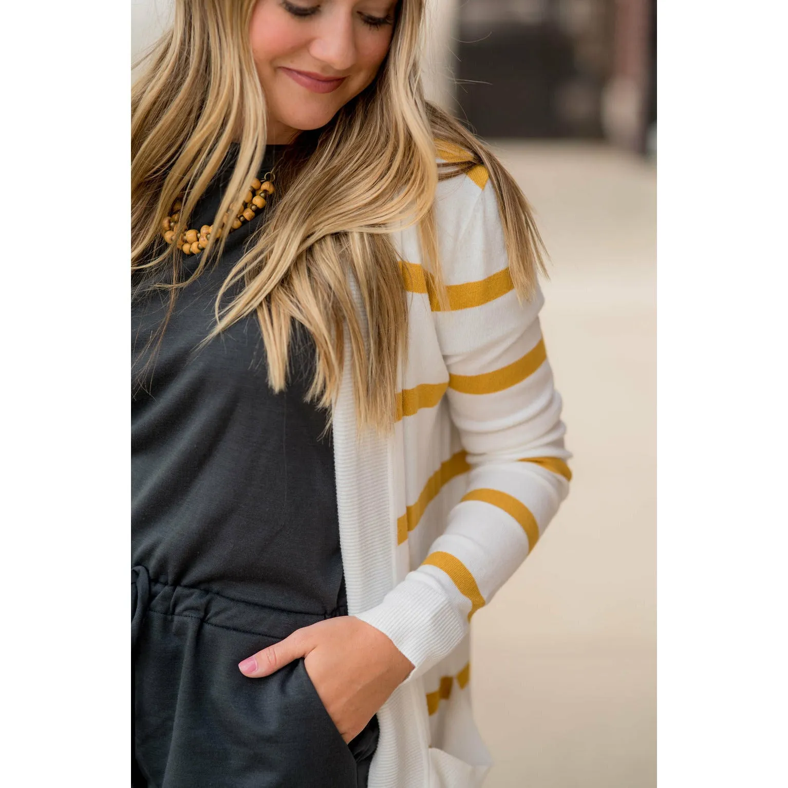 Striped Butter Soft Tunic Cardigan-White