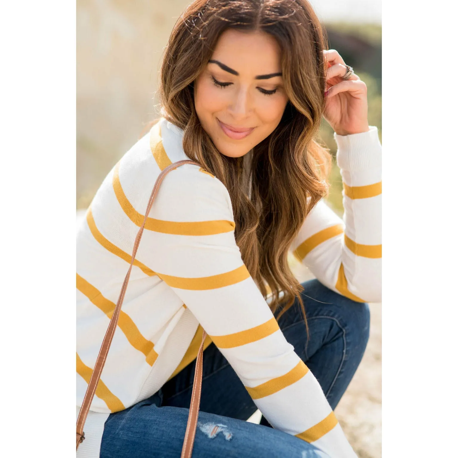 Striped Butter Soft Tunic Cardigan-White