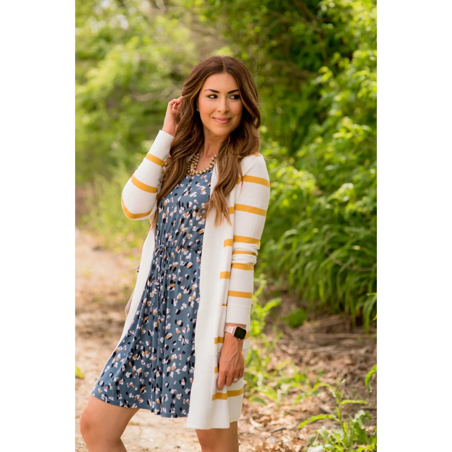 Striped Butter Soft Tunic Cardigan-White