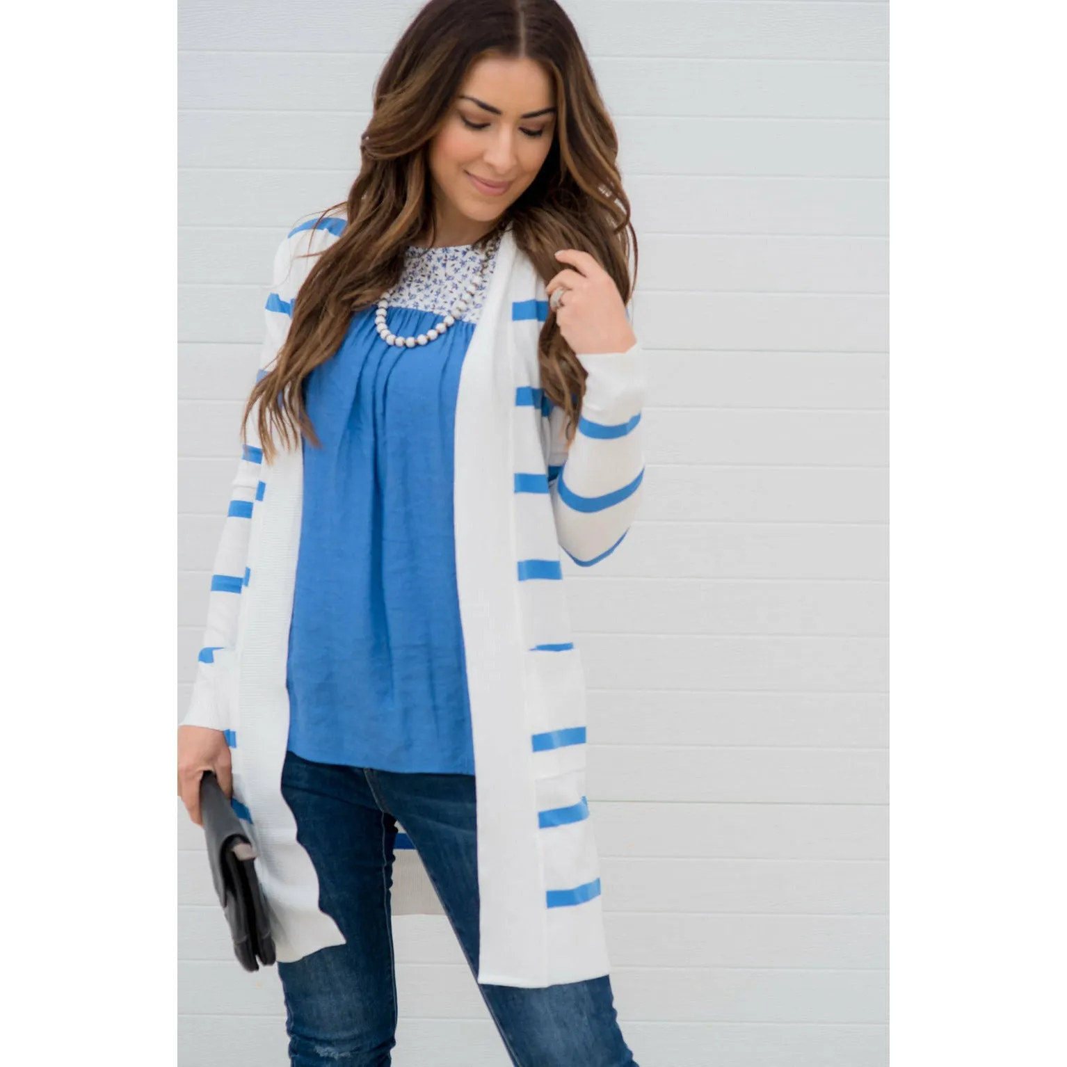 Striped Butter Soft Tunic Cardigan-White