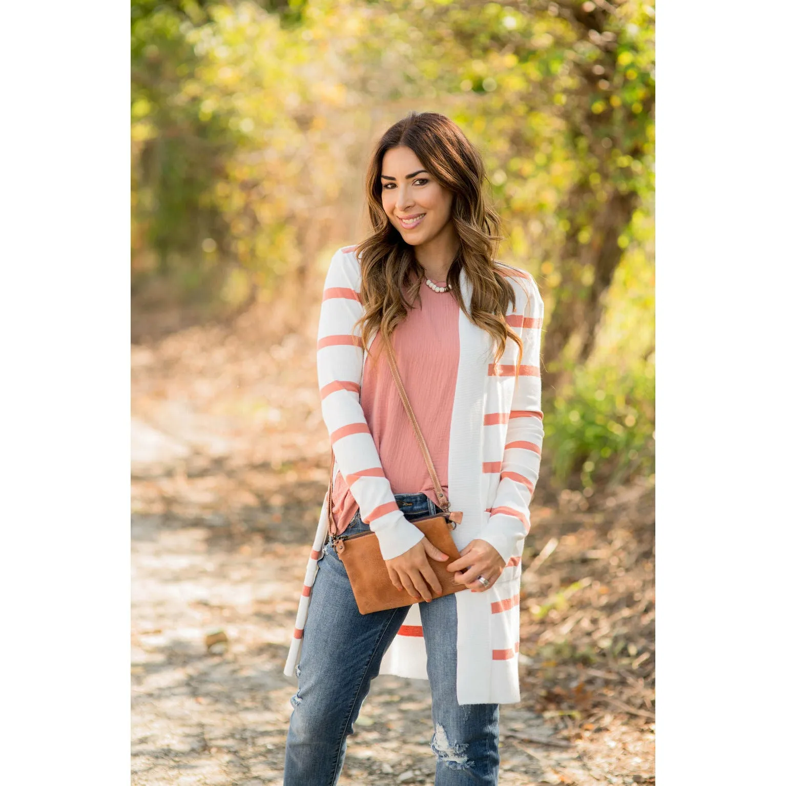 Striped Butter Soft Tunic Cardigan-White