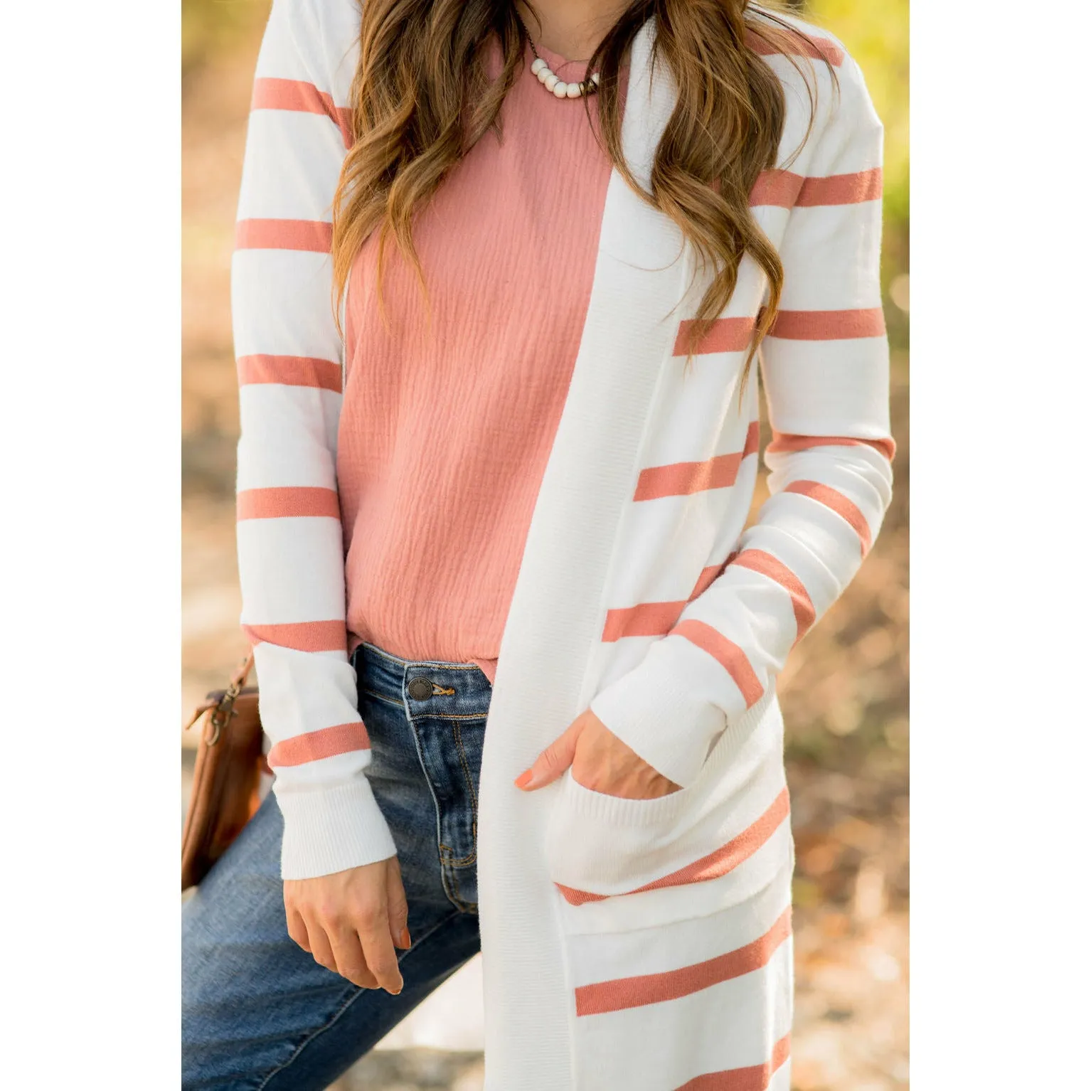 Striped Butter Soft Tunic Cardigan-White