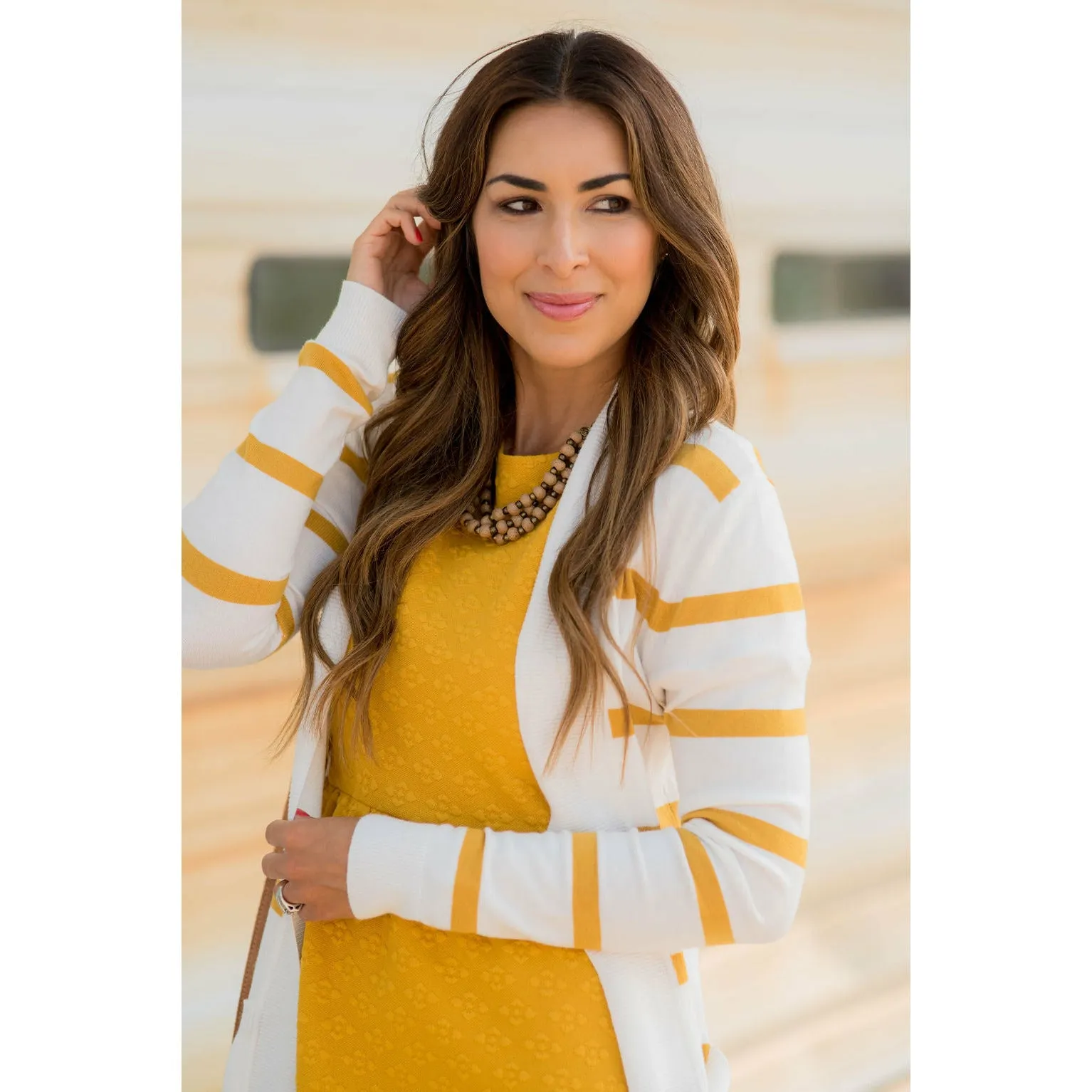 Striped Butter Soft Tunic Cardigan-White