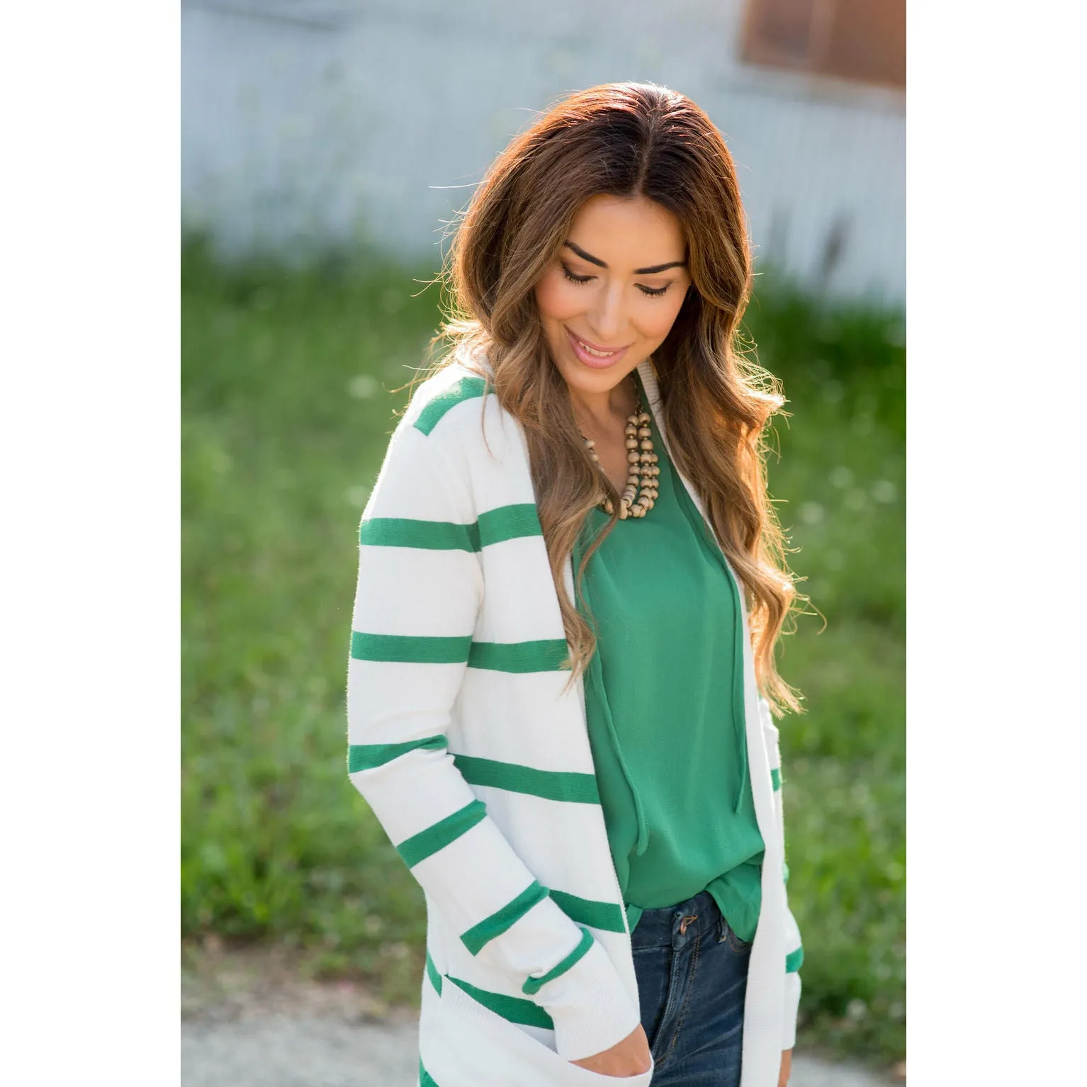 Striped Butter Soft Tunic Cardigan-White