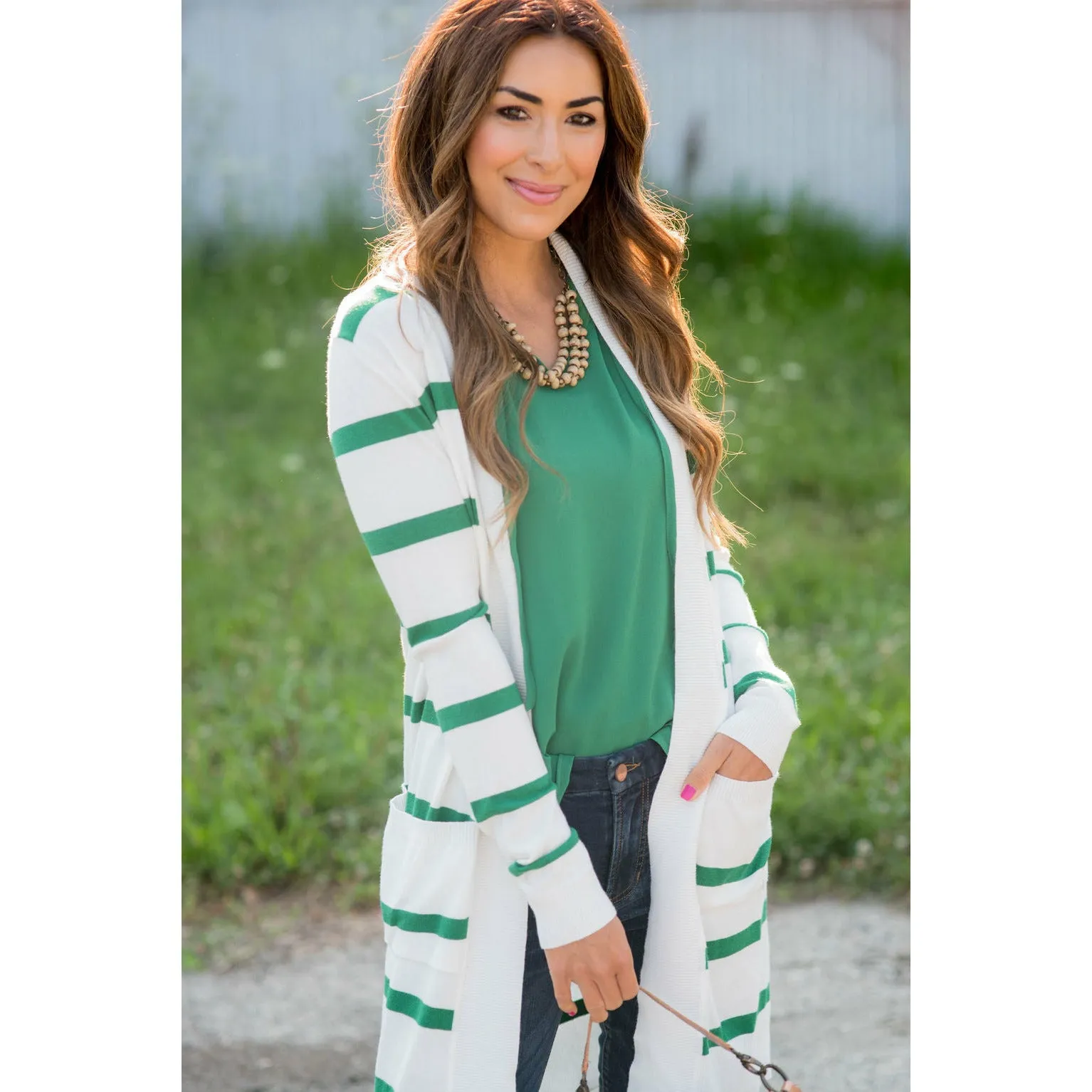 Striped Butter Soft Tunic Cardigan-White