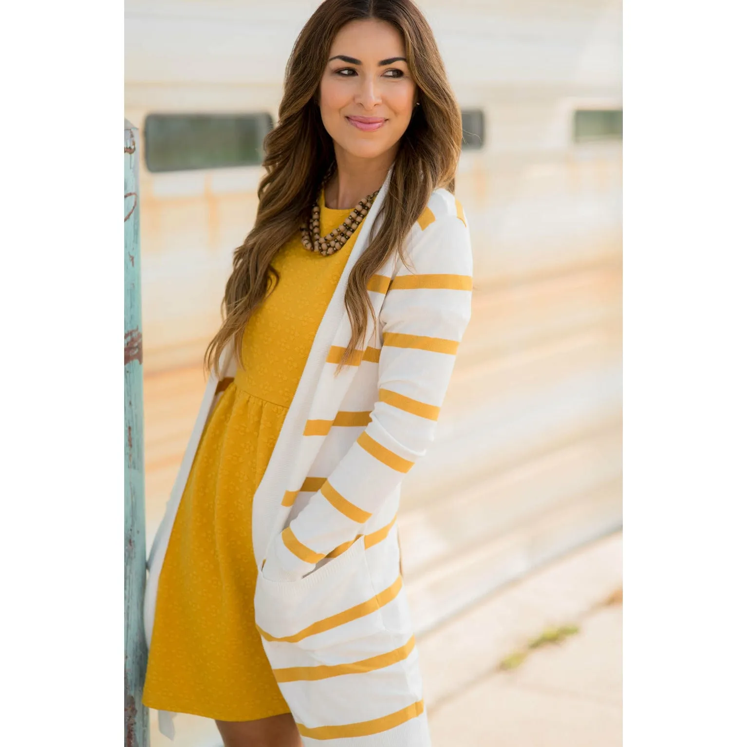 Striped Butter Soft Tunic Cardigan-White