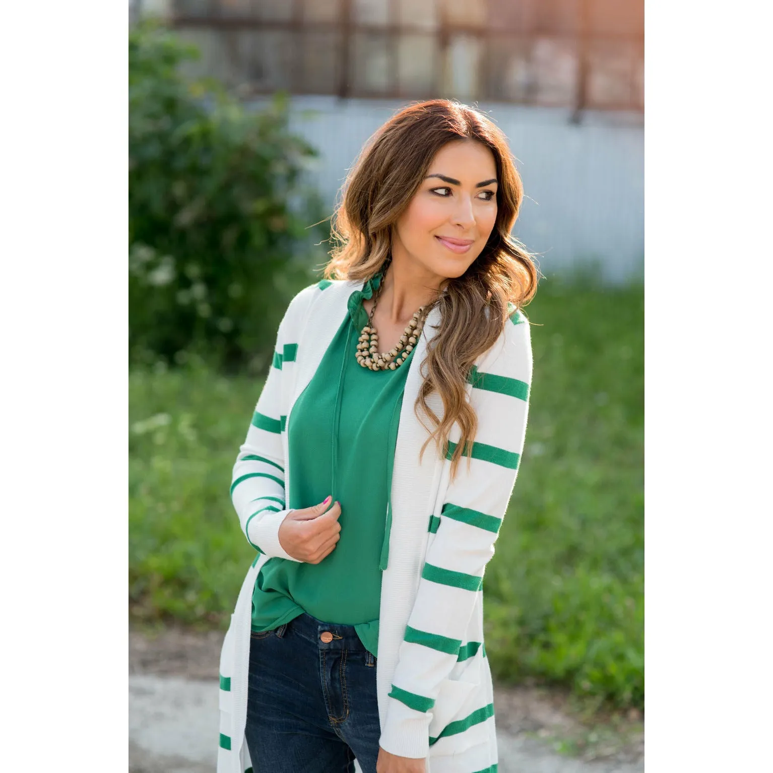 Striped Butter Soft Tunic Cardigan-White