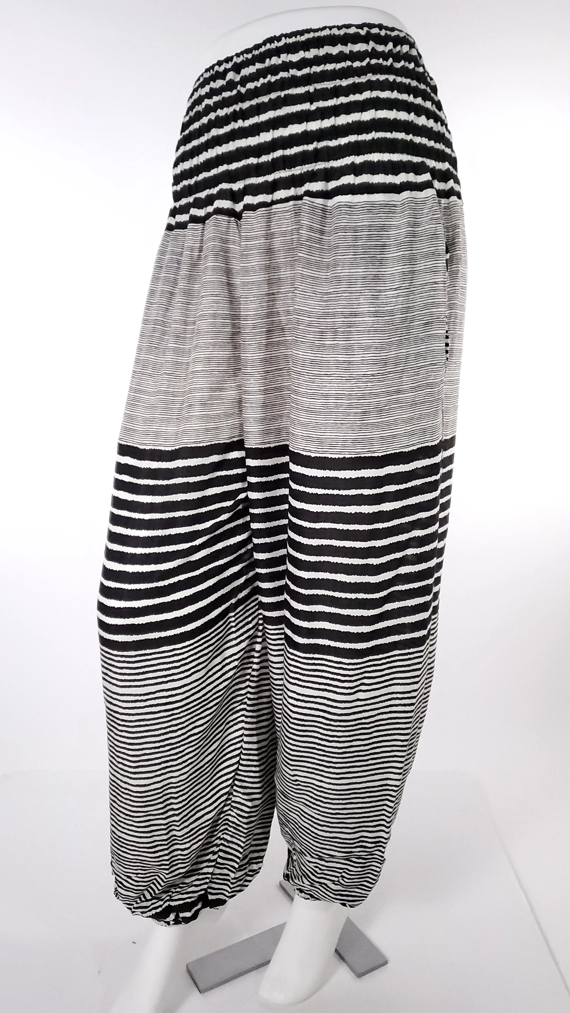 Striped Straight Leg Harem Pants In Black