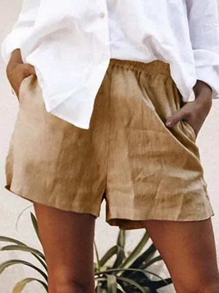 Summer Casual Plain Pocket Short Pants For Women