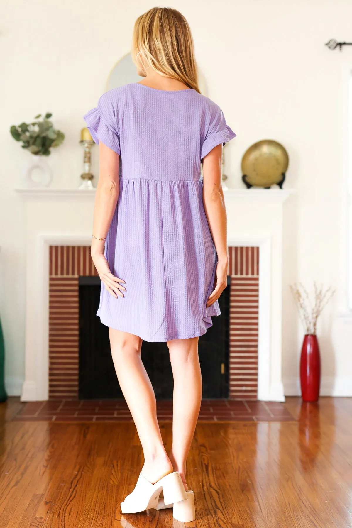 Summer Days Lilac Waffle Knit Ruffle Sleeve Babydoll Dress