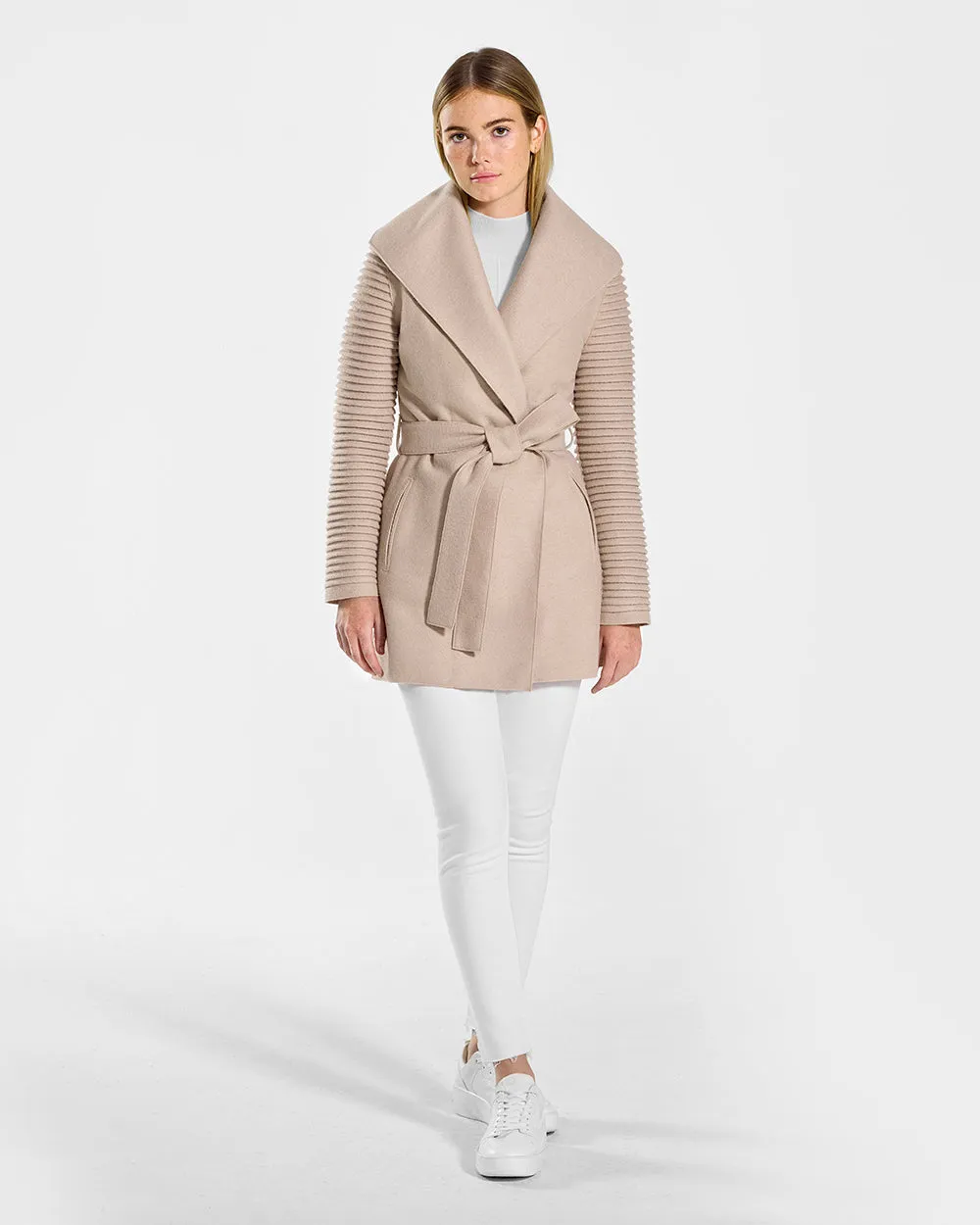 Superfine Alpaca Wrap Coat with Ribbed Sleeves