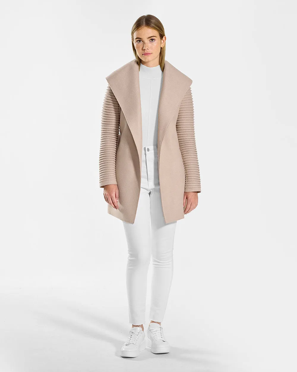 Superfine Alpaca Wrap Coat with Ribbed Sleeves