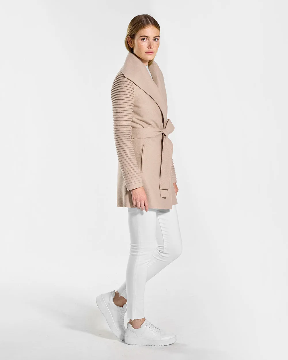 Superfine Alpaca Wrap Coat with Ribbed Sleeves