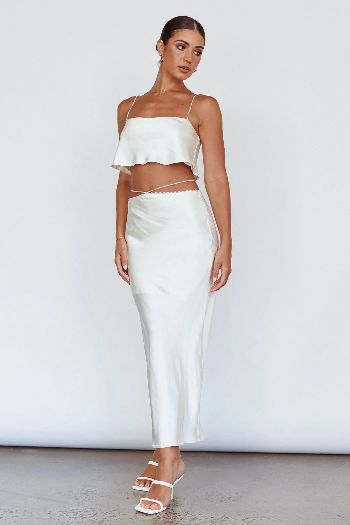 Tahni Diamante Chain Maxi Skirt Oyster