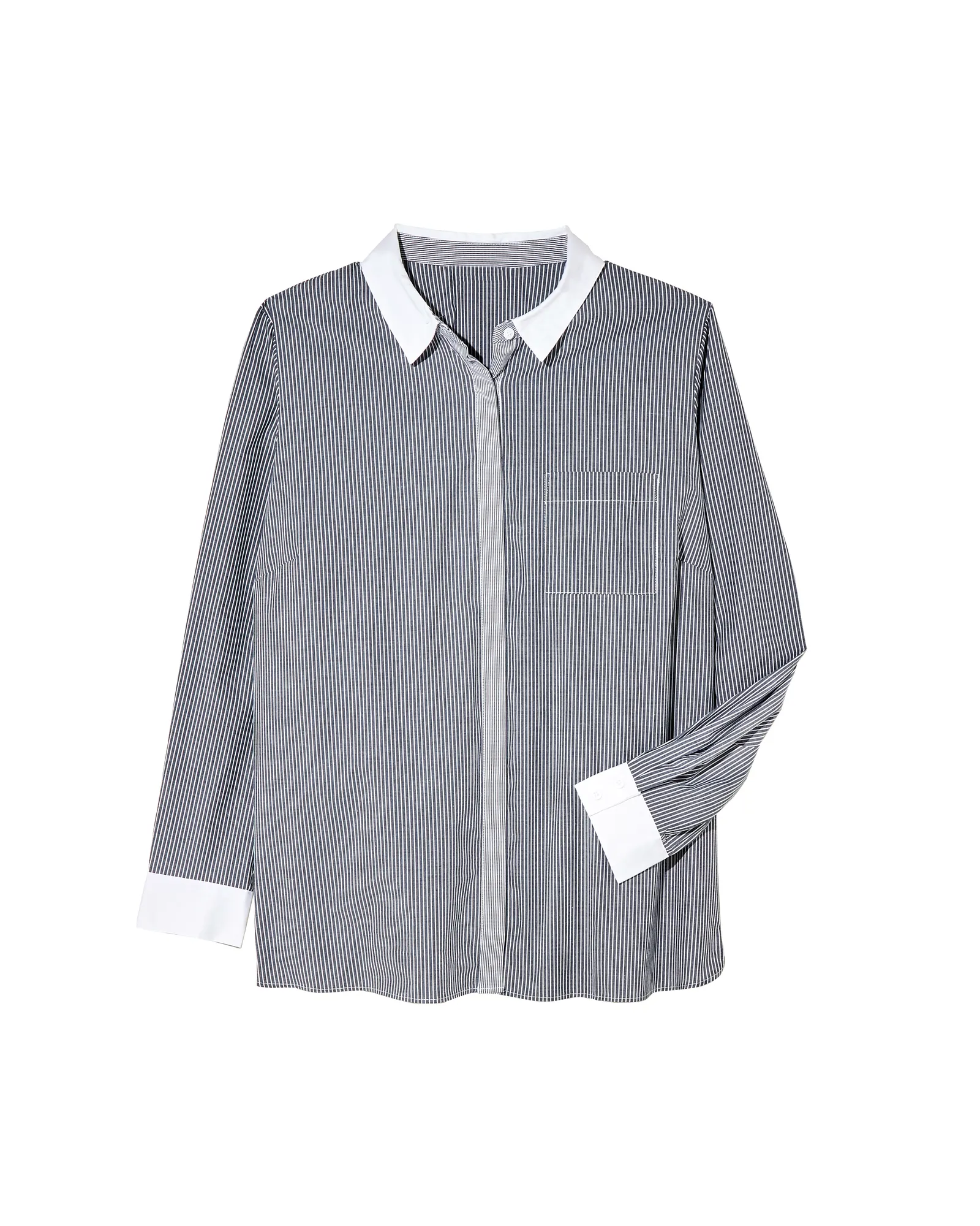 Teresa Button-Down Contrast Top | Charcoal Grey / White