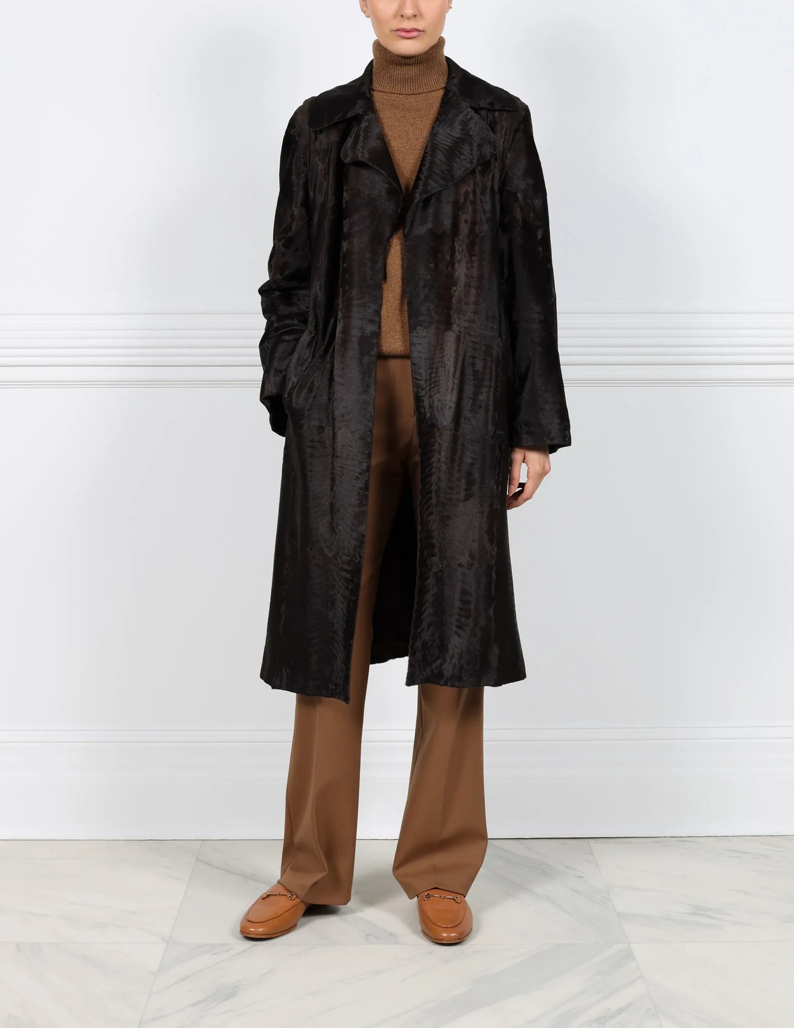 The Emmanuelle Broadtail Trench Coat in Dark Chocolate