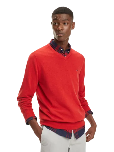 Tommy Hilfiger - Cotton Silk V-Neck Jumper - Red