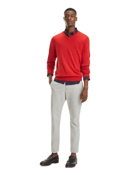 Tommy Hilfiger - Cotton Silk V-Neck Jumper - Red