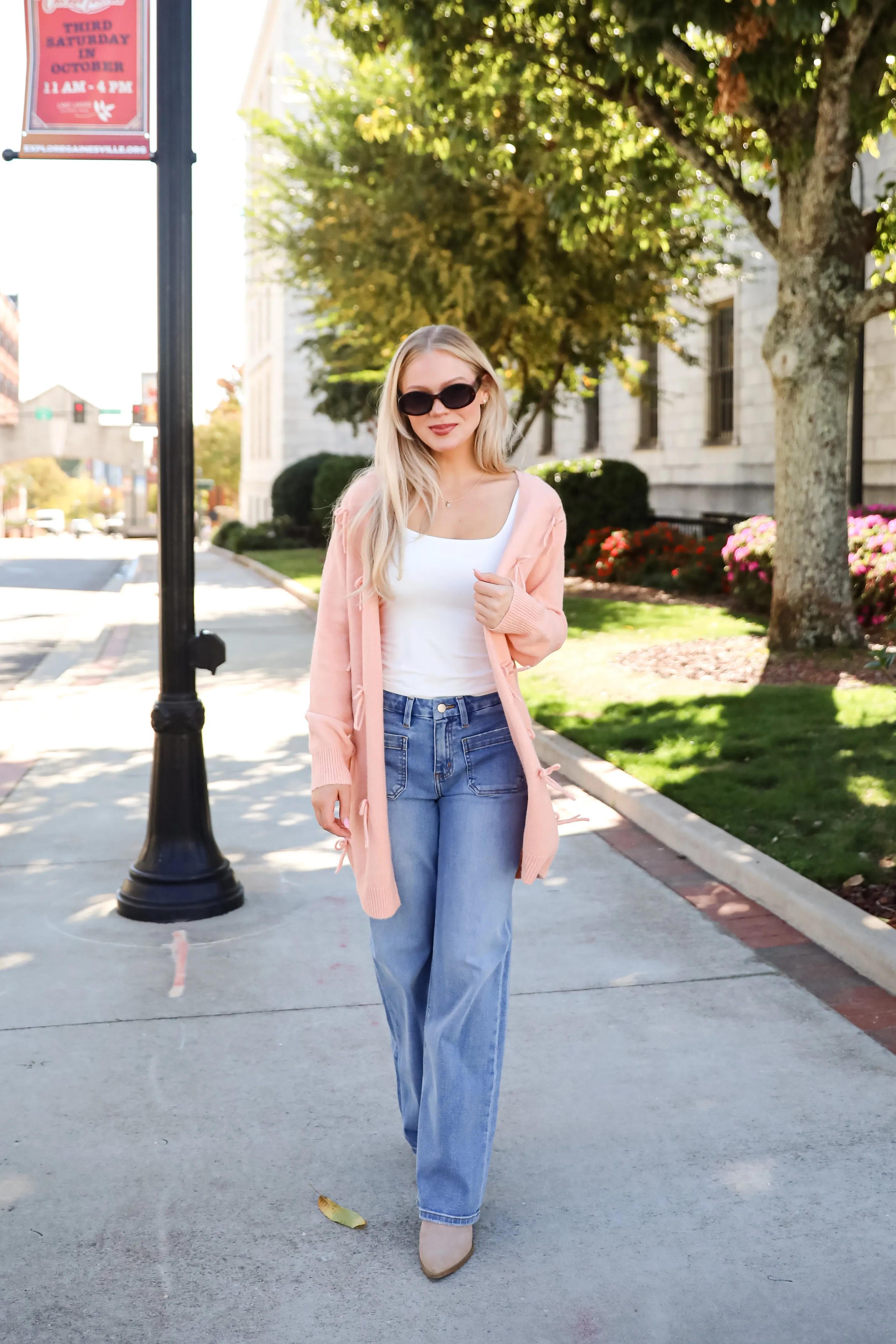 Trendy Potential Blush Bow Sweater Cardigan