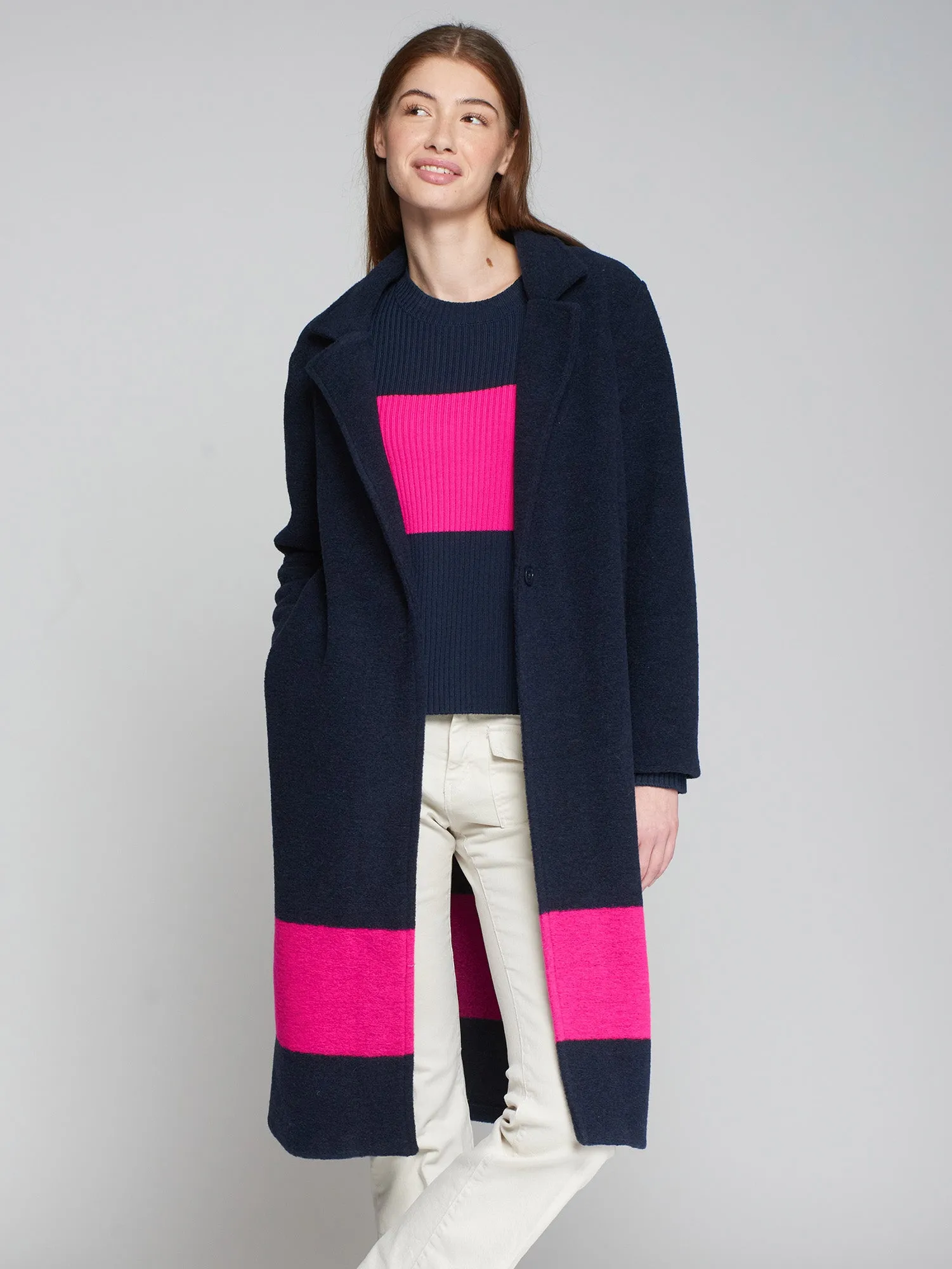 Vilagallo Siena Wool Blend Coat Navy/Pink