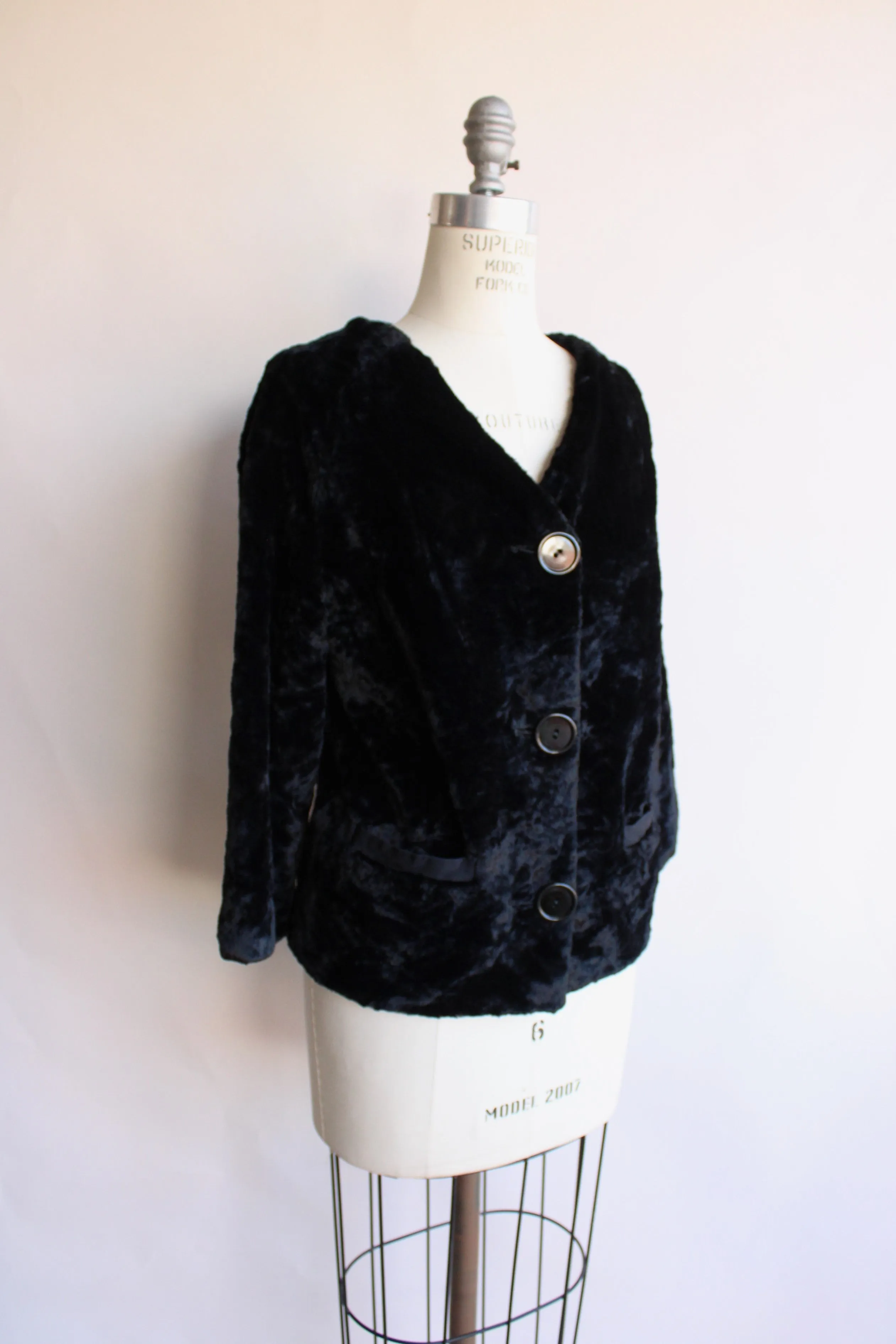 Vintage 1960s Black Faux Fur Short Jacket