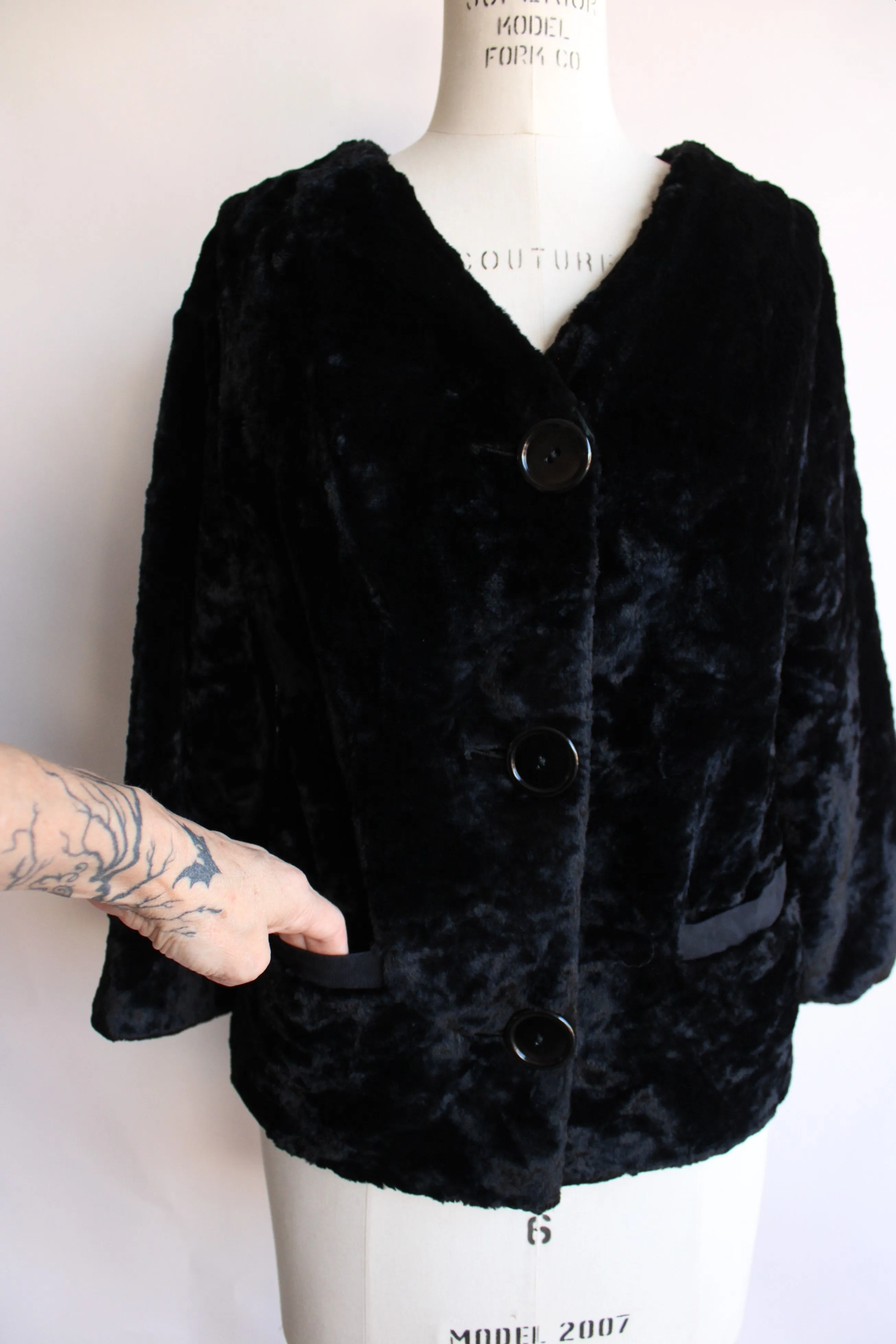 Vintage 1960s Black Faux Fur Short Jacket