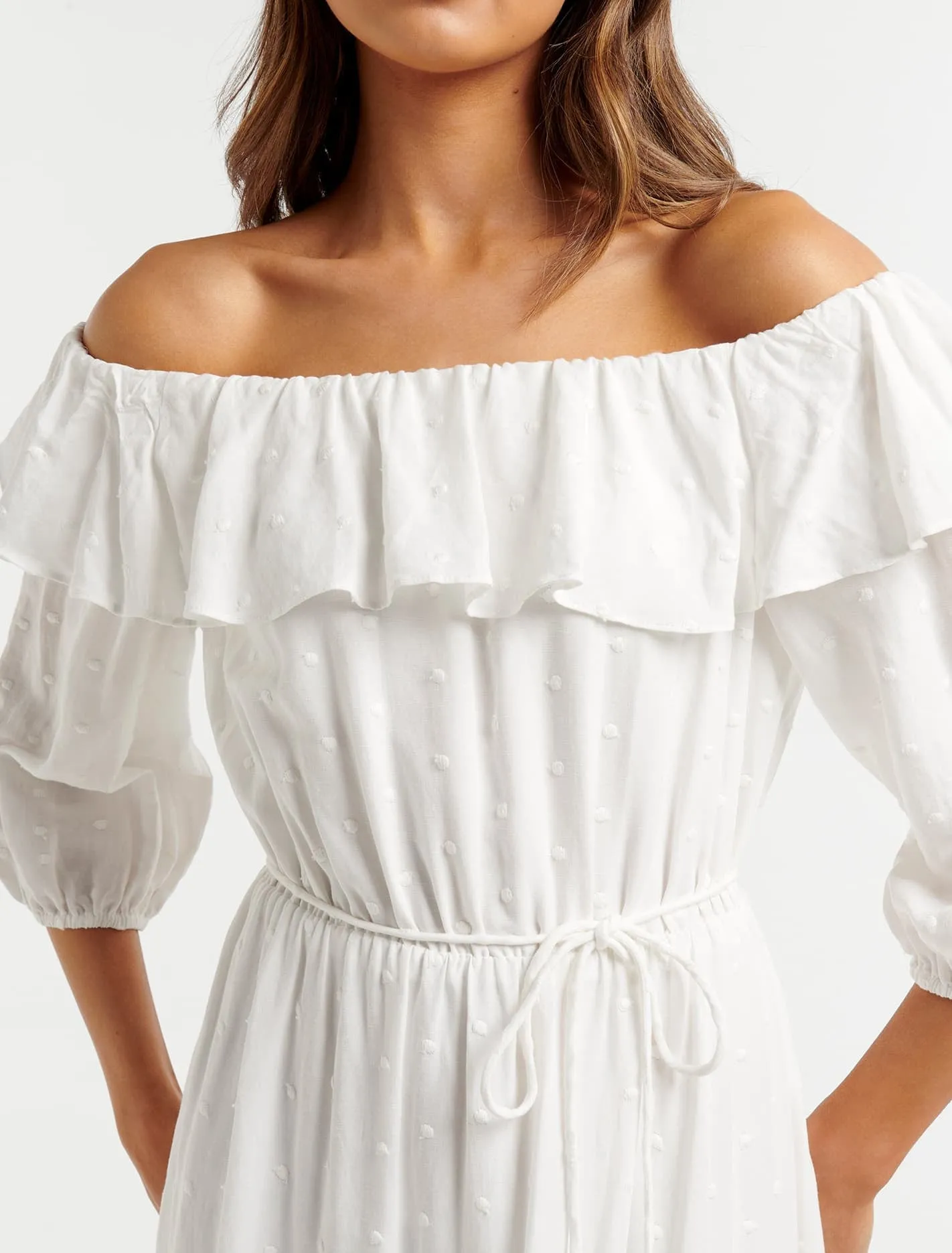 Vivien Off Shoulder Tiered Midi Dress