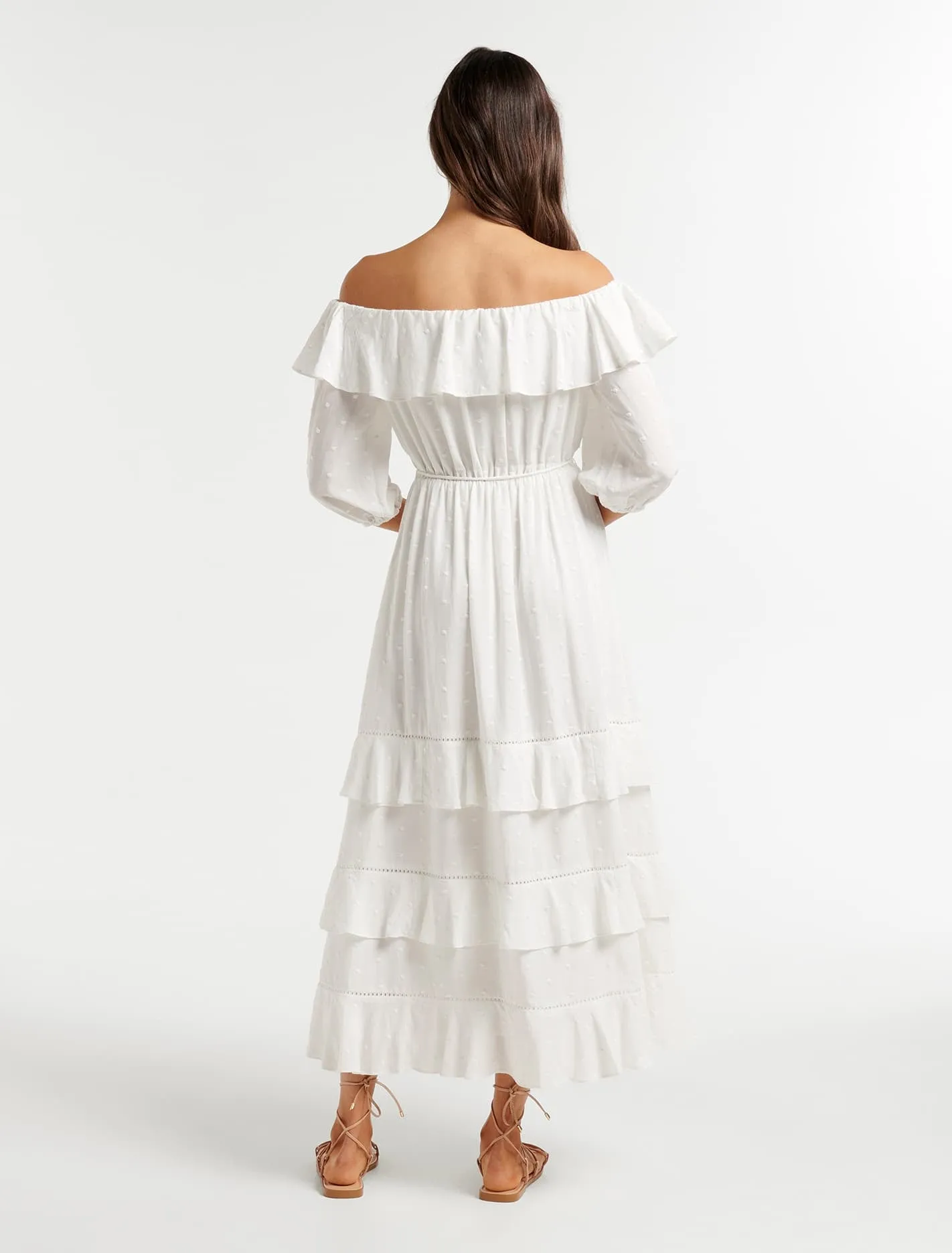 Vivien Off Shoulder Tiered Midi Dress