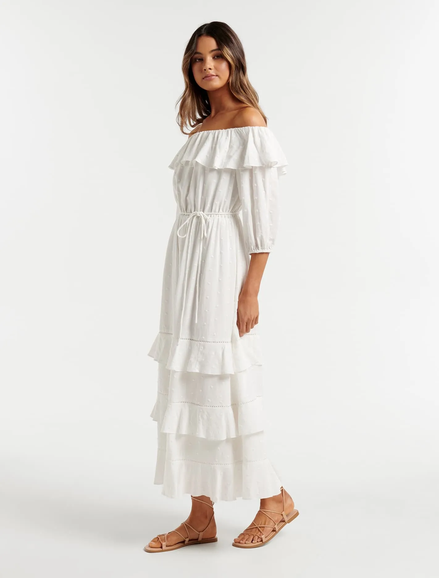 Vivien Off Shoulder Tiered Midi Dress