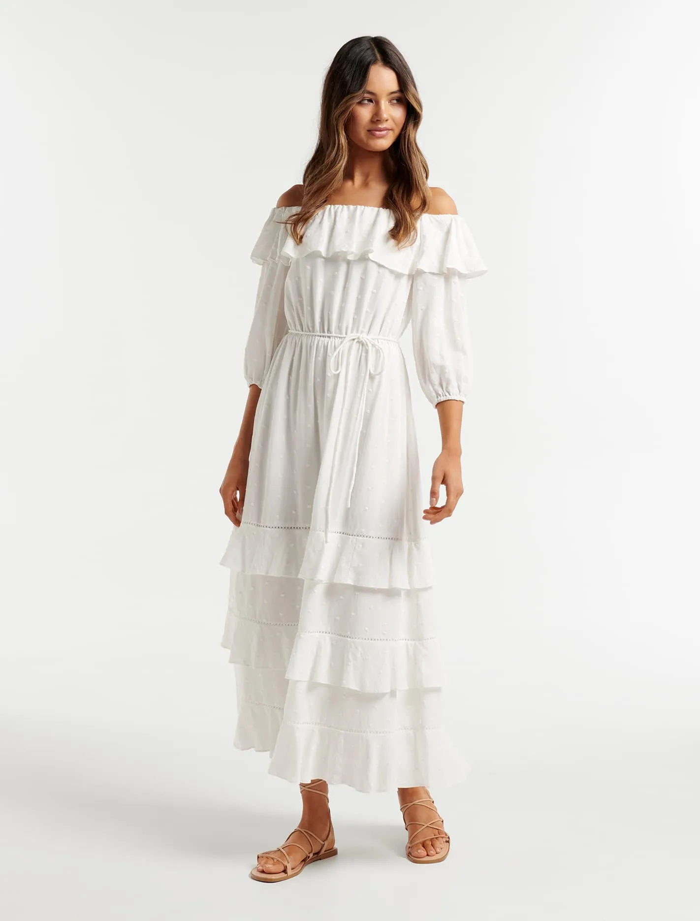 Vivien Off Shoulder Tiered Midi Dress