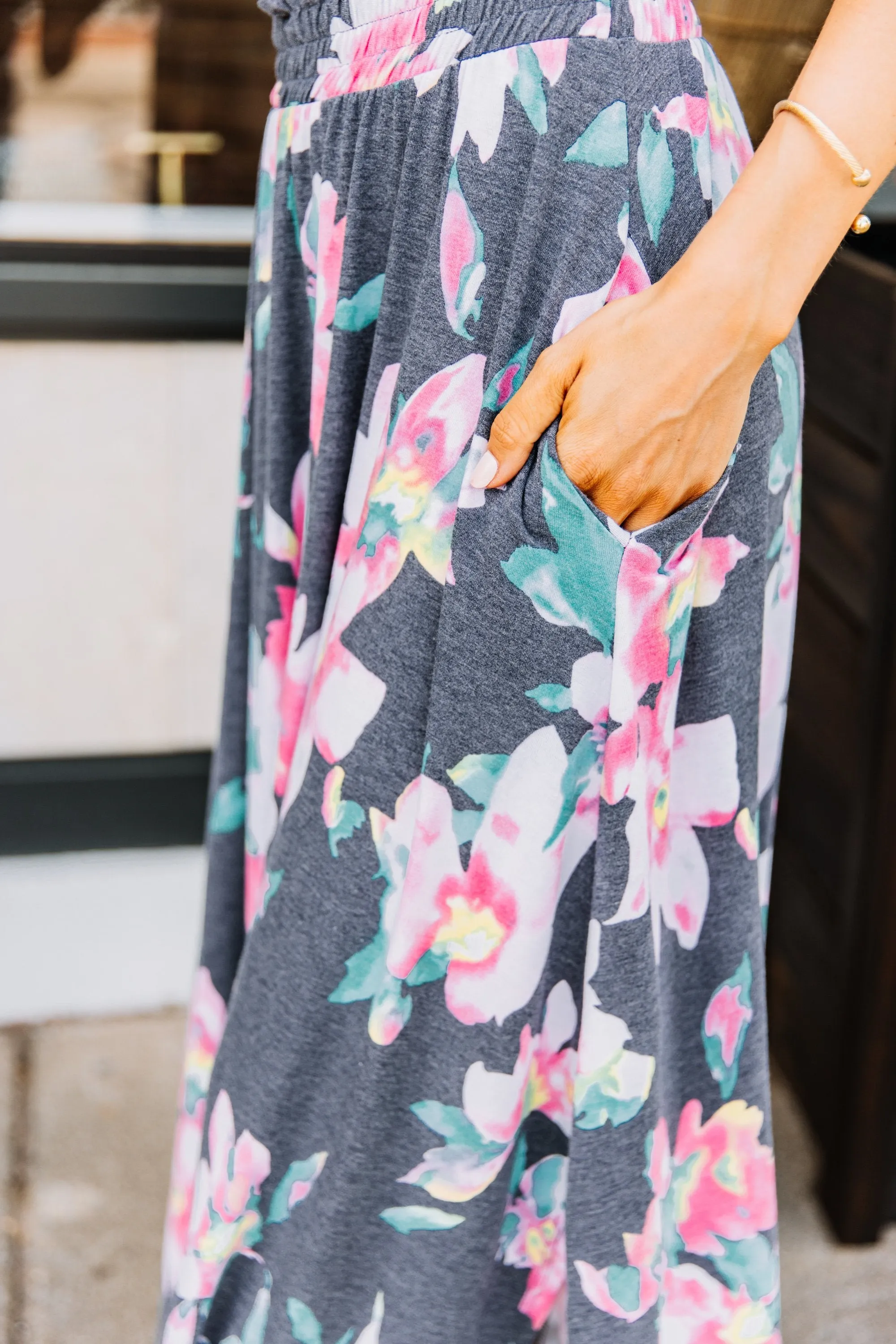 What A Lovely Life Navy Blue Floral Maxi Skirt