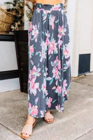 What A Lovely Life Navy Blue Floral Maxi Skirt