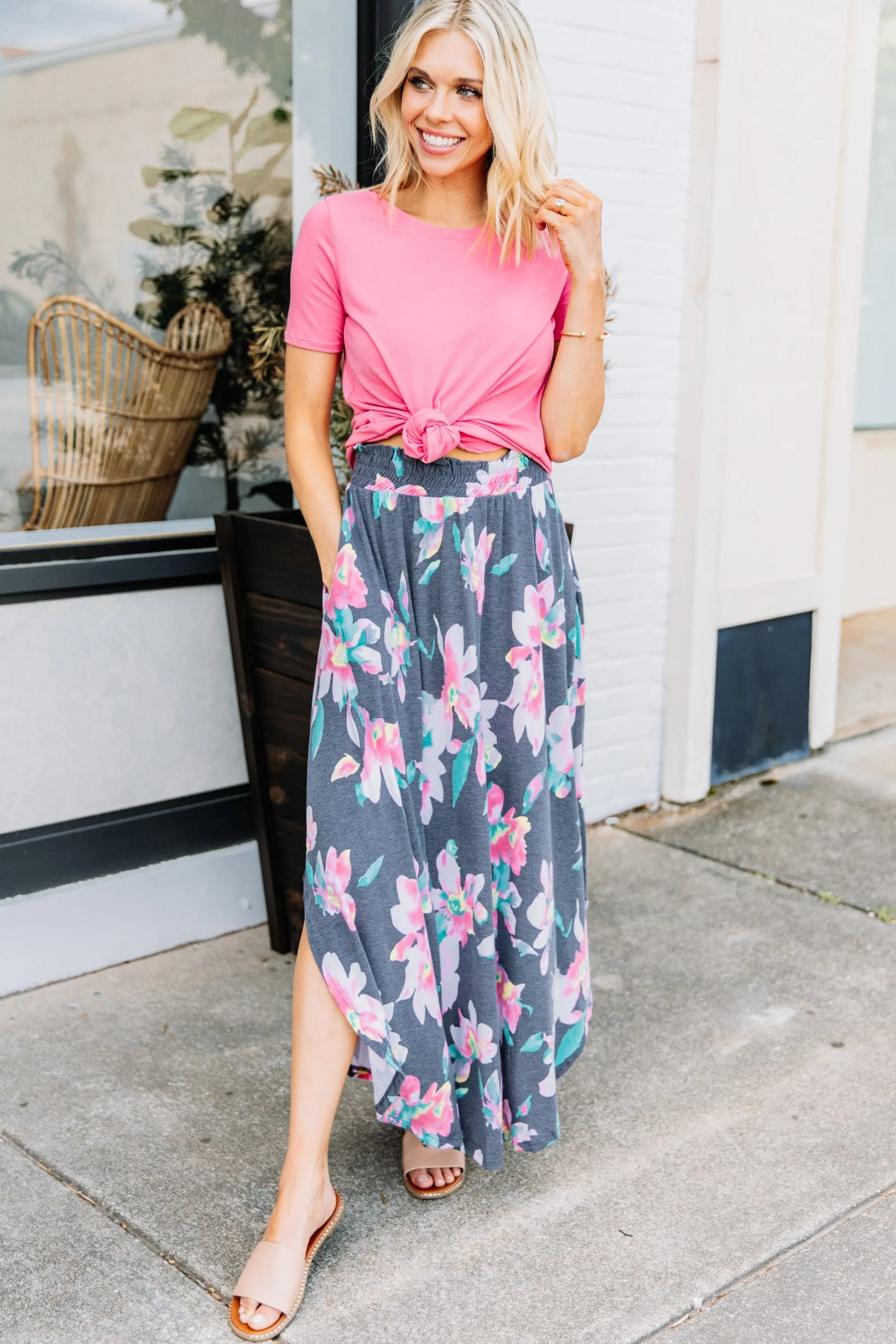 What A Lovely Life Navy Blue Floral Maxi Skirt